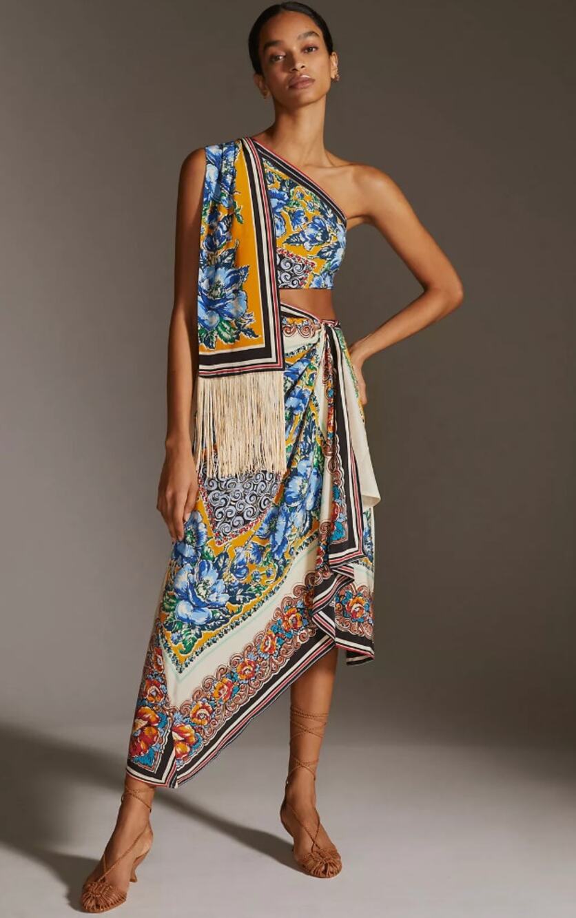 Anthropologie One-Shoulder Silk Midi Dress 0